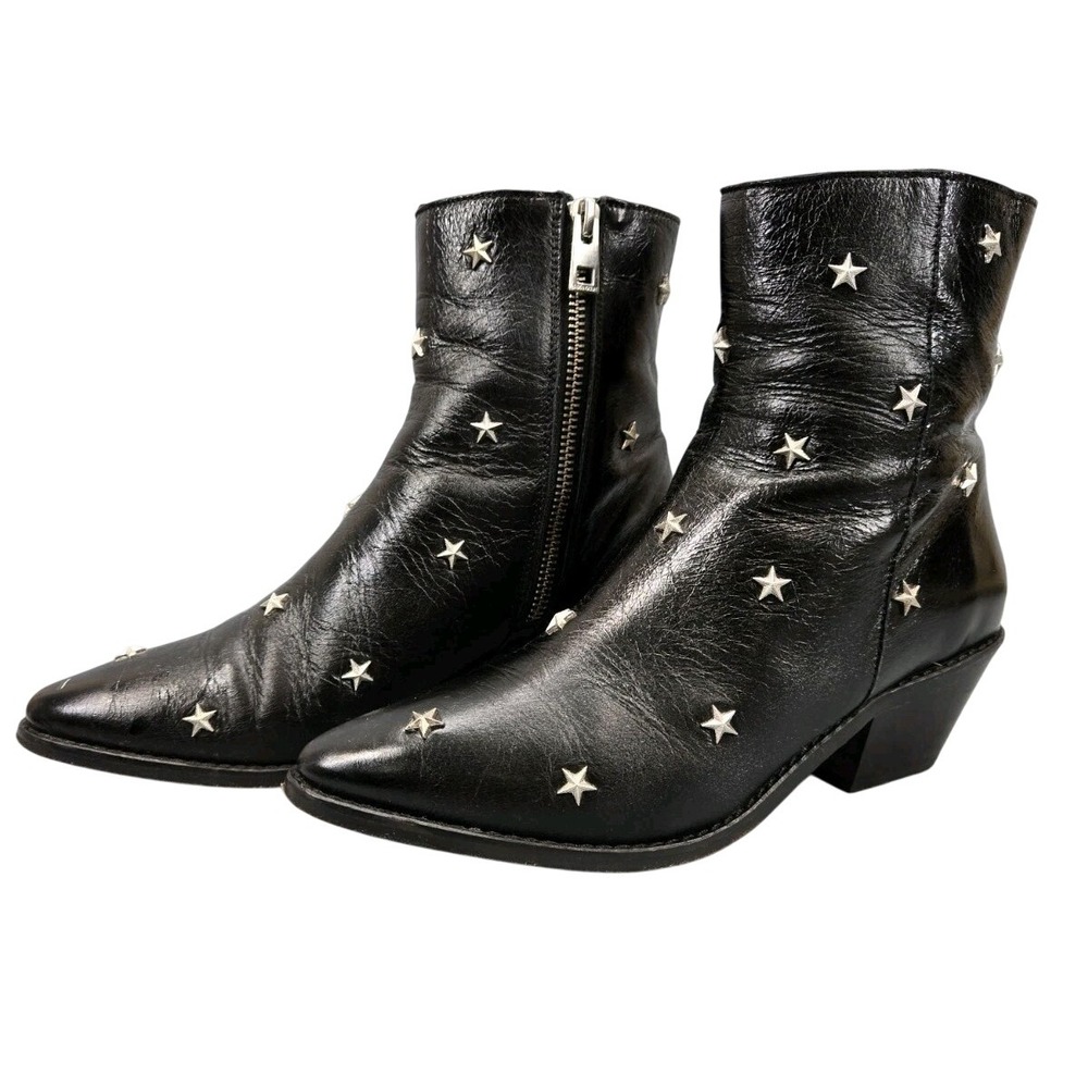 ZADIG & VOLTAIRE TYLER VINTAGE STAR STUDDED ANKLE BOOTS BLACK LEATHER 36 US 6